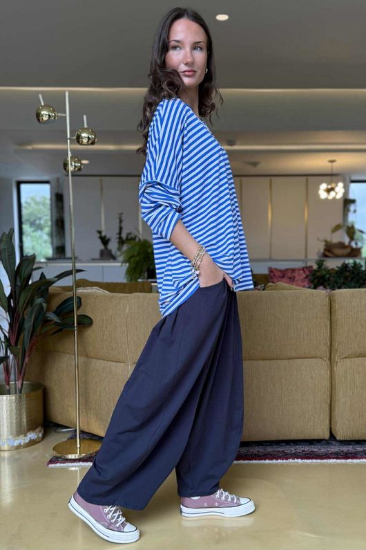 Made in Italy Perfect Breton V Long Sleeve Top Med Blue - **